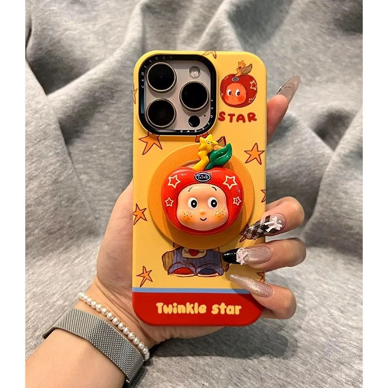 涂鸦可爱苹果头套星星人适用苹果16promax手机壳iPhone15女新款14