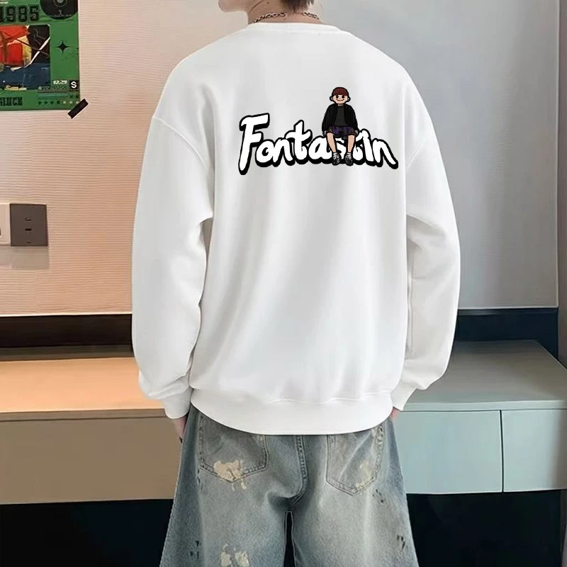 潮牌圆领卫衣男士秋冬季宽松大码美式休闲长袖上衣青少年打底衫男