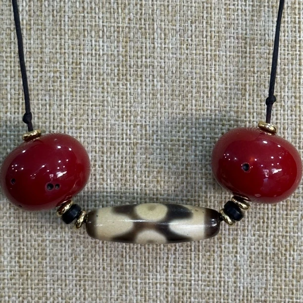 非金属亚克力吊坠 非金属亚克力项链气质阿卡珊瑚+天珠