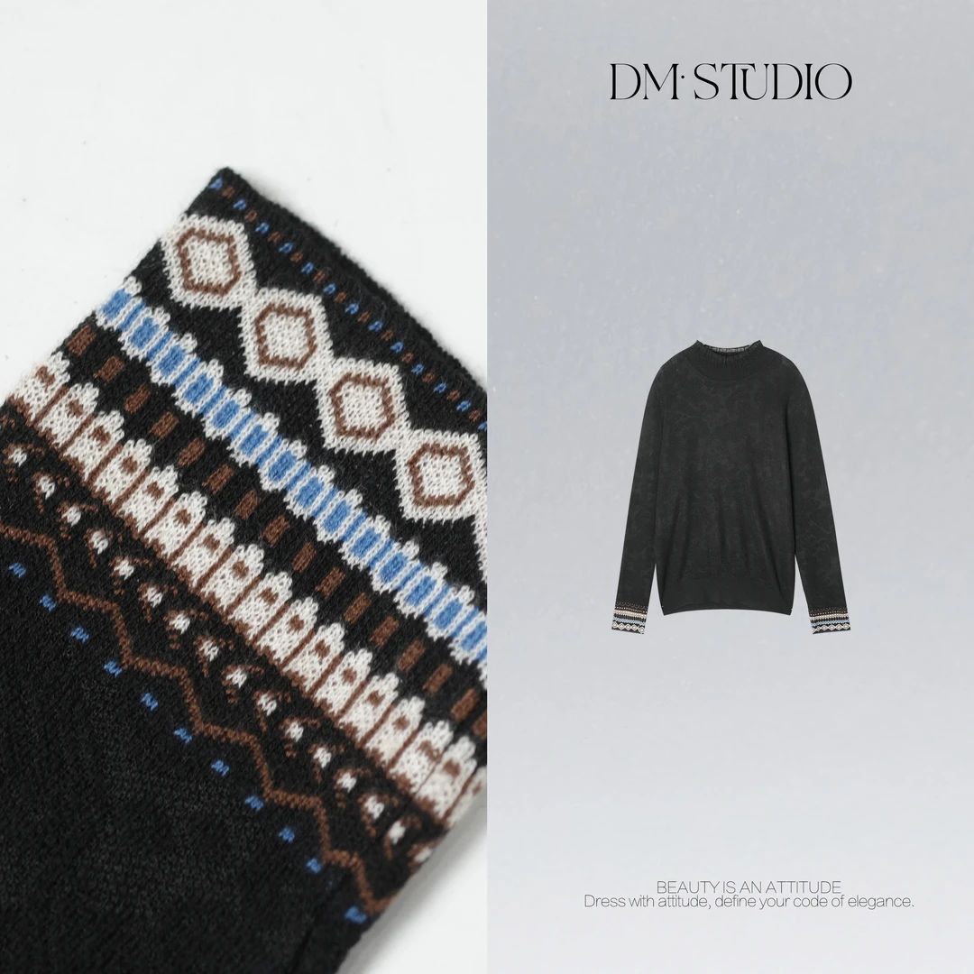 DEDM•STUDIO/精致减龄复古花纹针织木耳领套头上衣2510ZZS/21160