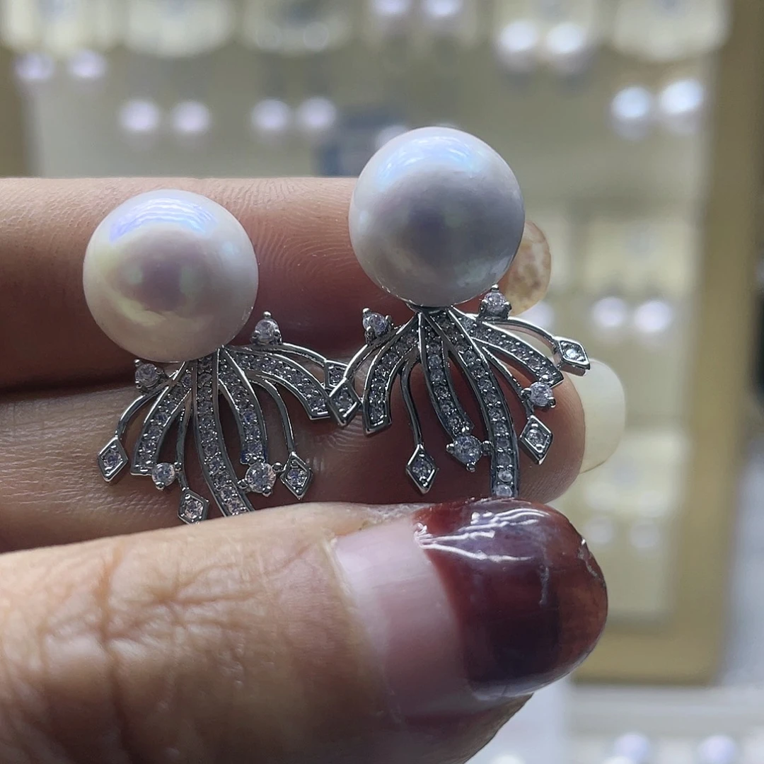 淡水珍珠耳饰银S925镶嵌