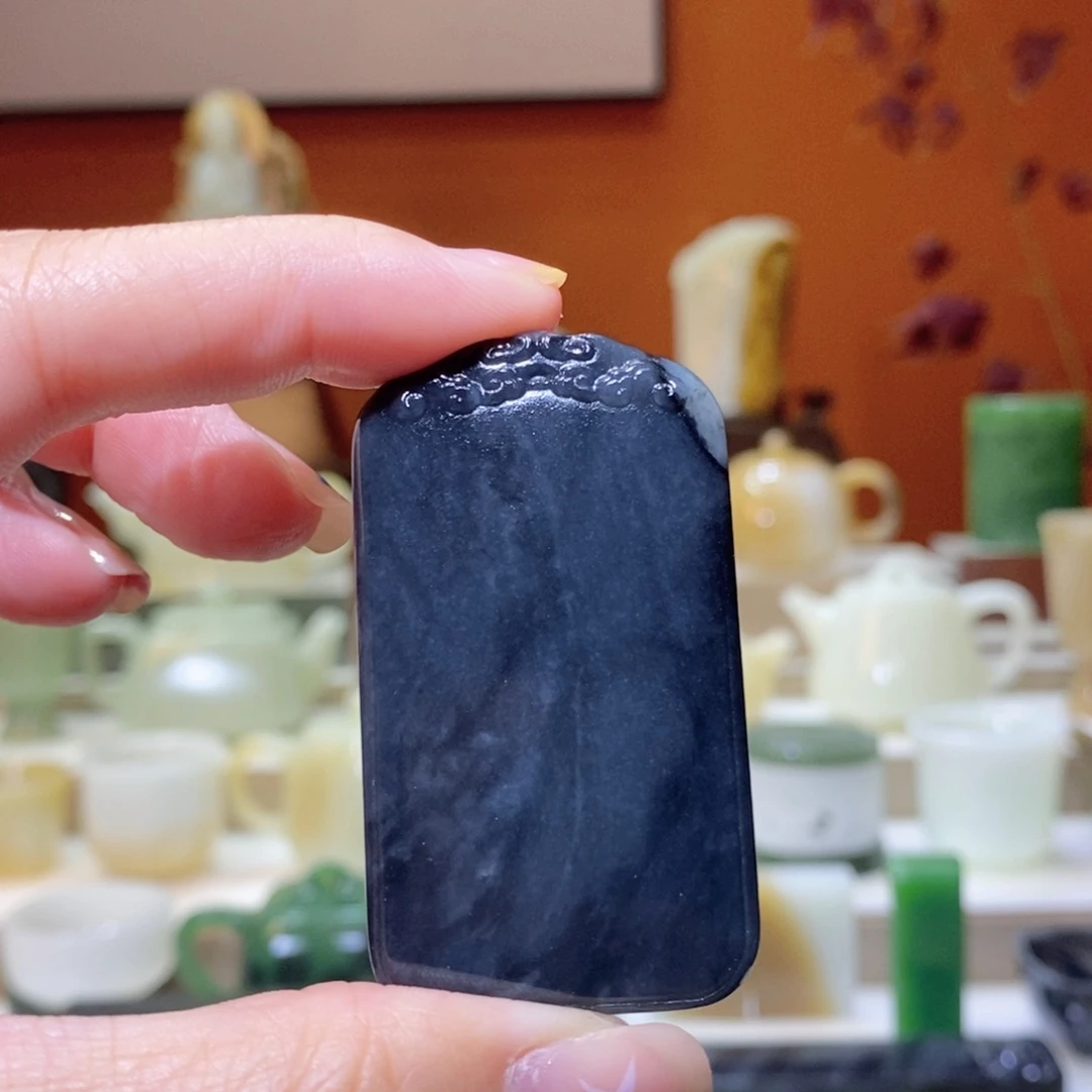 未镶嵌和田玉挂件和田玉青花墨玉无事牌