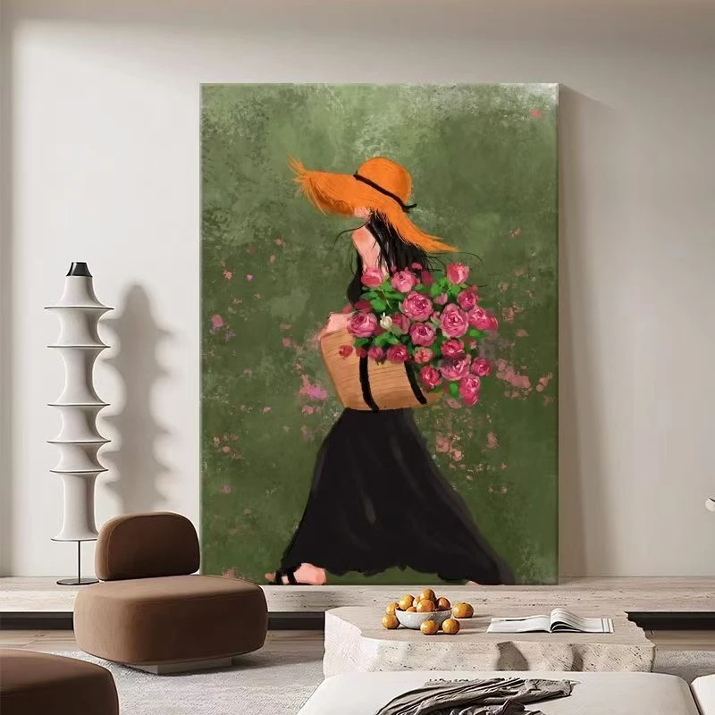 复古花季女孩客厅装饰画小众艺术人物FL24-4060
