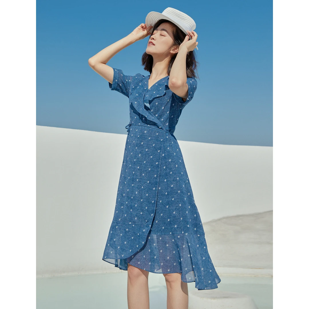 【岚岚专属 】不规则设计感印花连衣裙法式优雅都市茶歇裙子