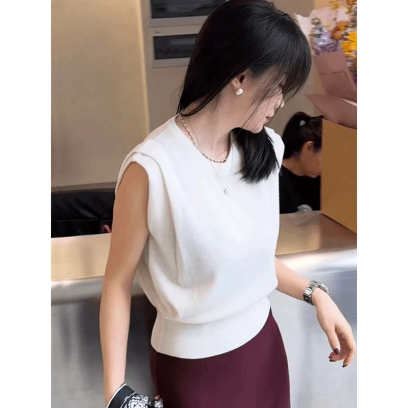 夏季薄款冰丝小飞袖针织衫女2025新款气质短款高级感短袖收腰上衣