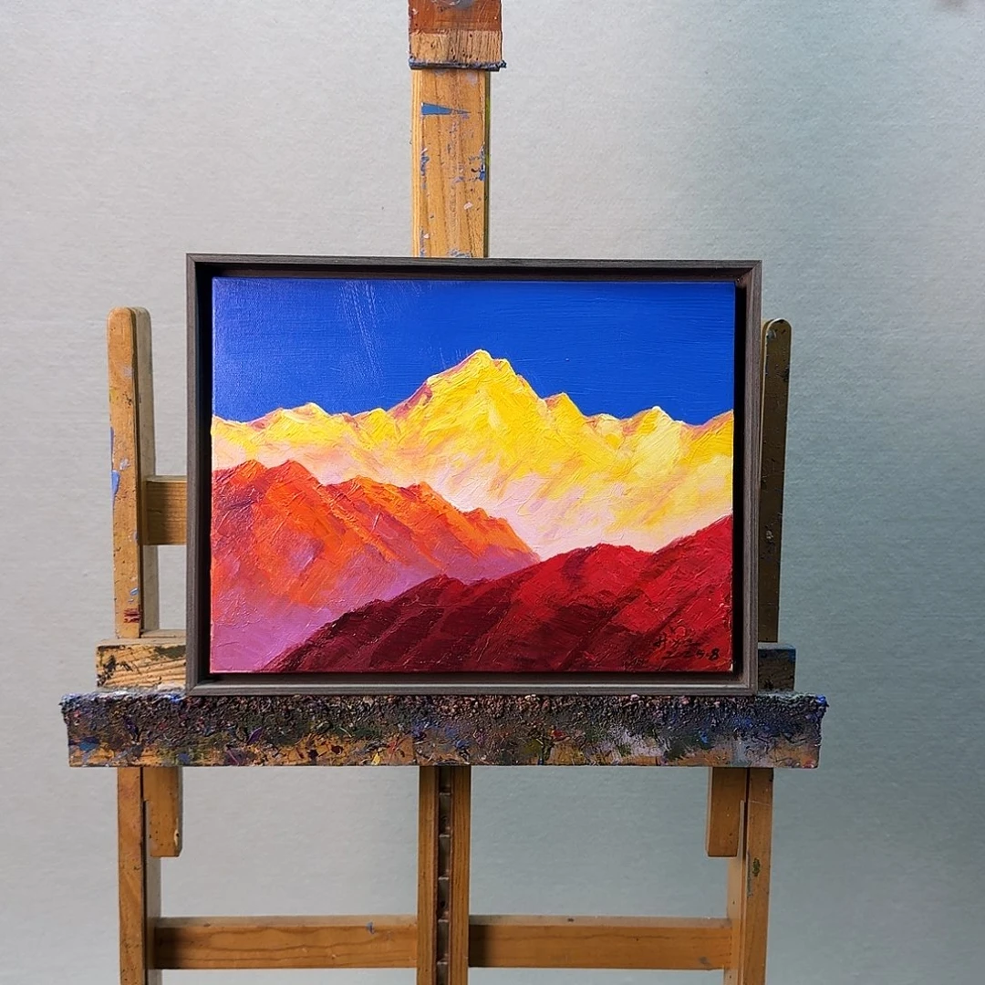 原创手绘油画陈老师签名带证书123