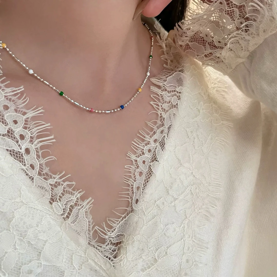 链子925银 彩虹仙女链 彩色豆子项链