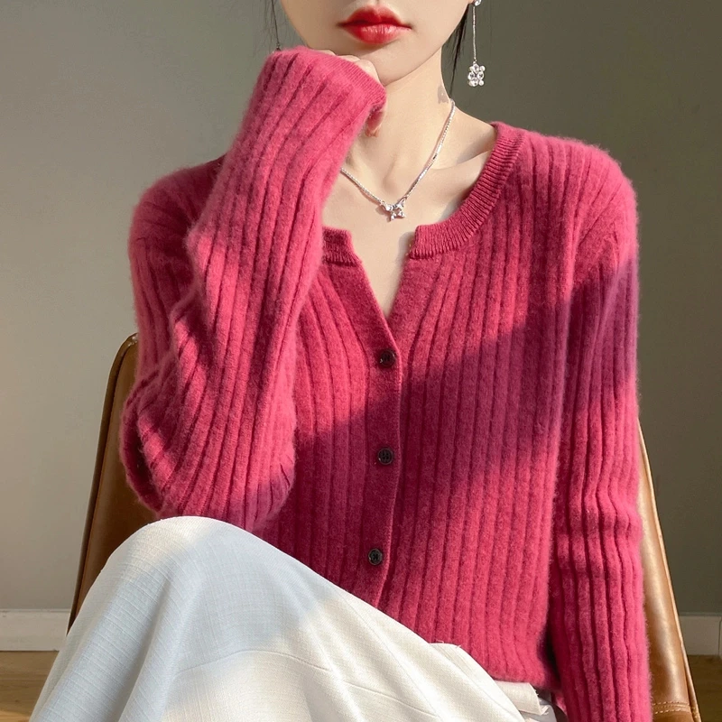 温婉精致针织开衫女修身长袖春秋新款V领毛衣毛衣独特漂亮小衫