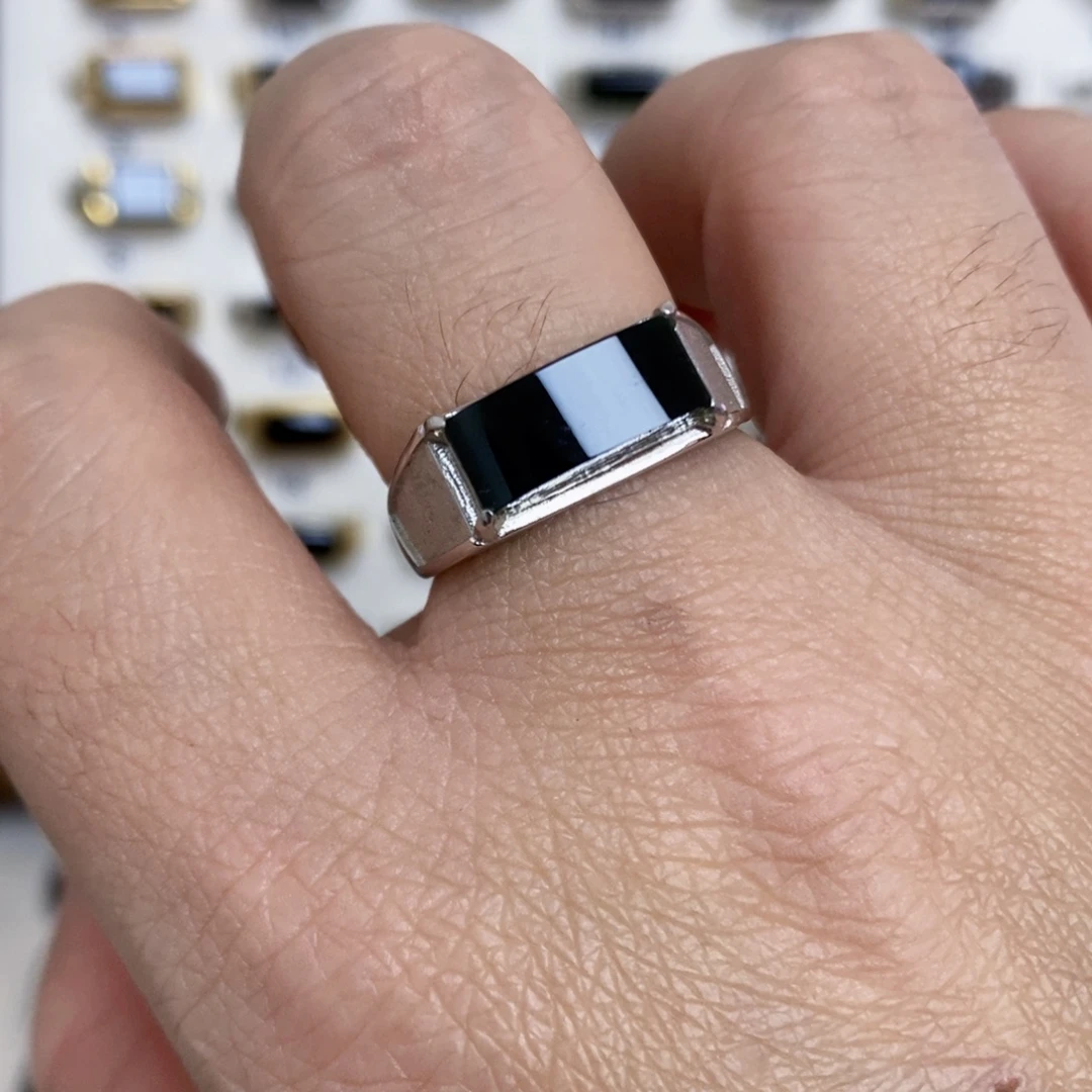 翡翠银S925镶嵌戒指墨翠戒指