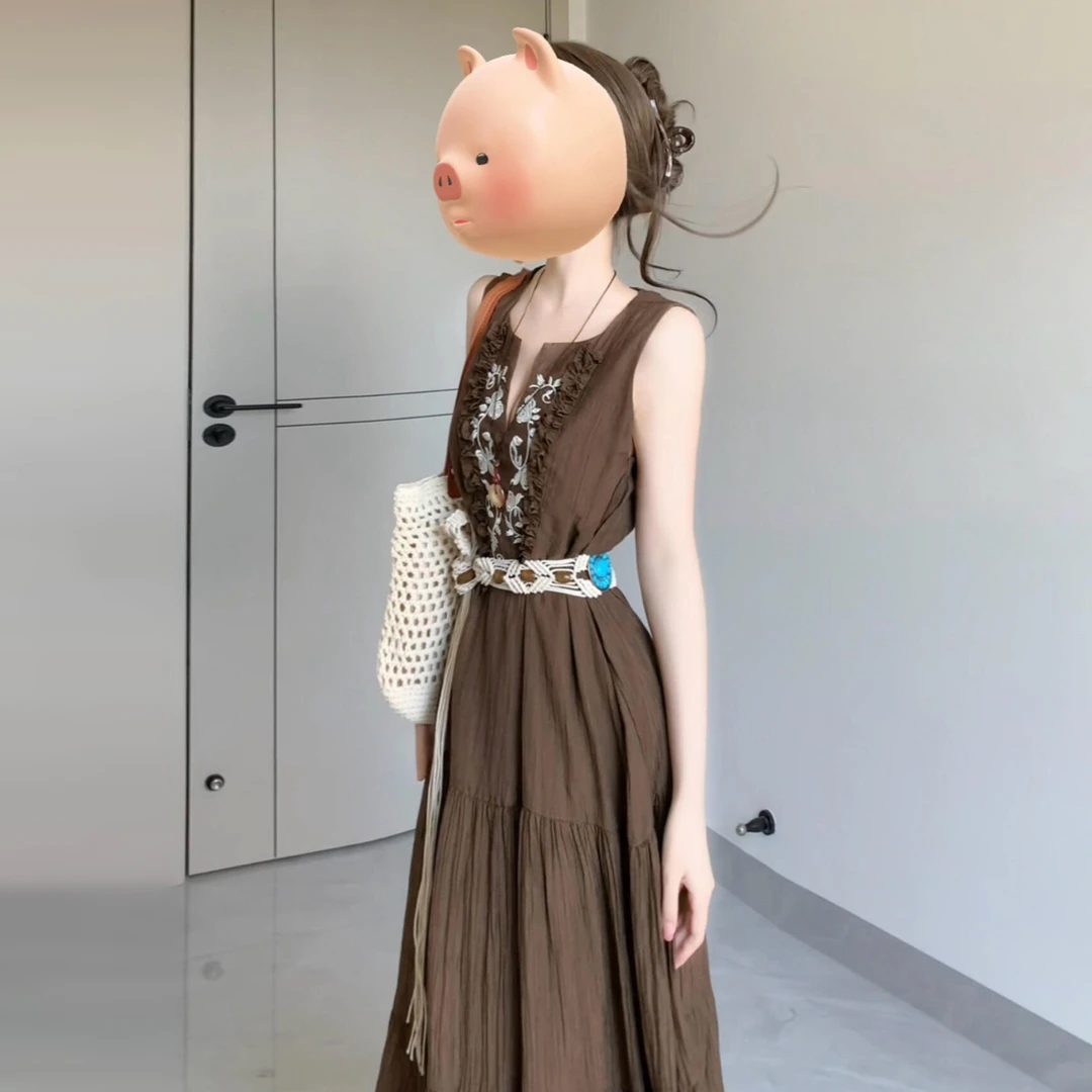 法式度假波西米亚吊带背心连衣裙子女夏季2025新款小个子气质长裙