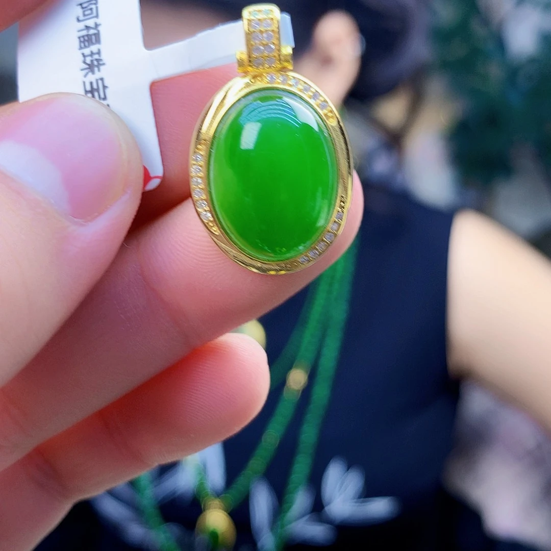 吊坠(不含链)银S925镶嵌和田玉（碧玉）吊坠