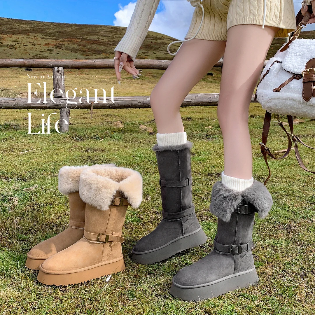 【雪地靴】绒面/4CM秋冬新款时尚厚底加绒保暖短筒长筒一体百搭爆款