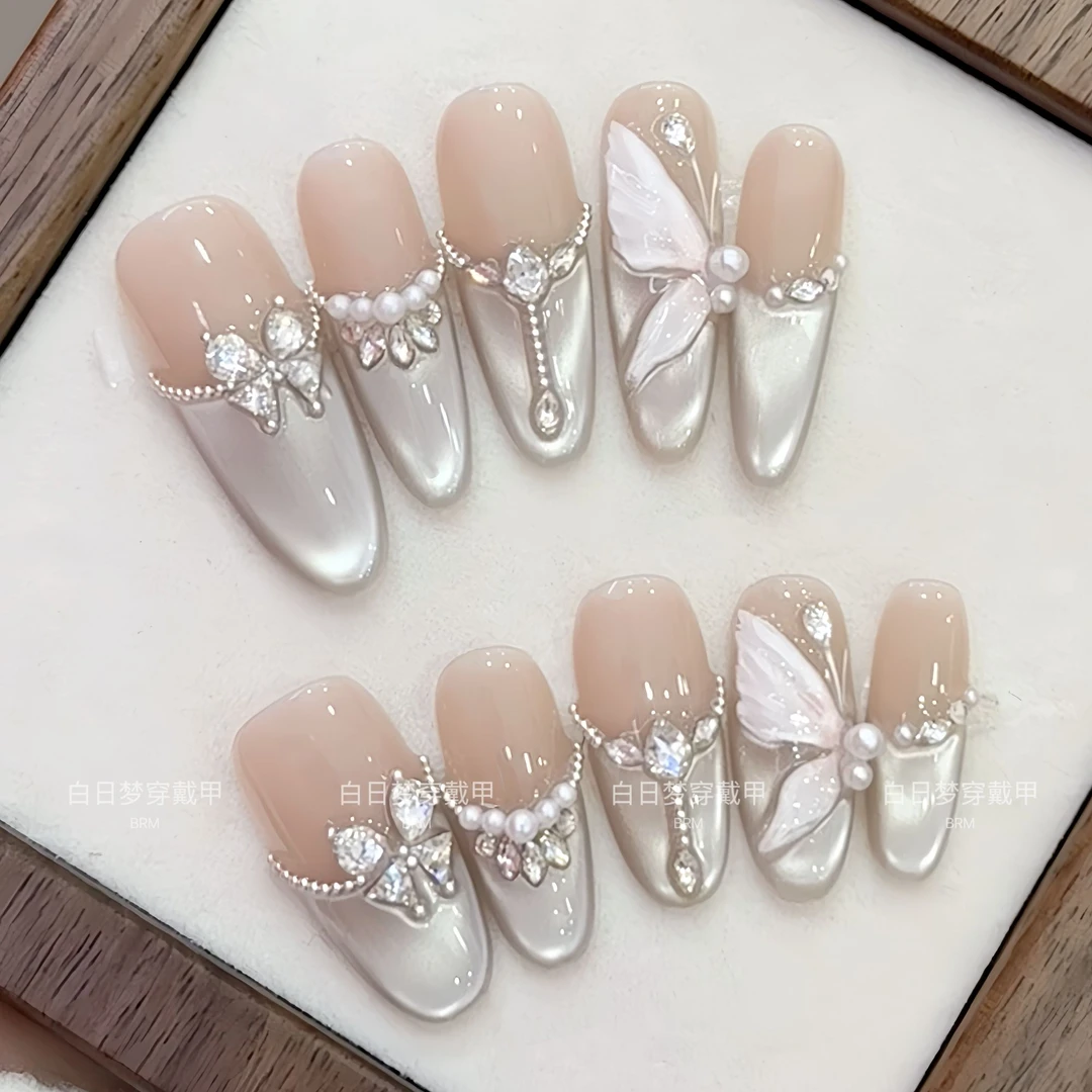 【月光蝶语】纯手工穿戴甲猫眼美甲贴片可拆卸指甲贴片10片装