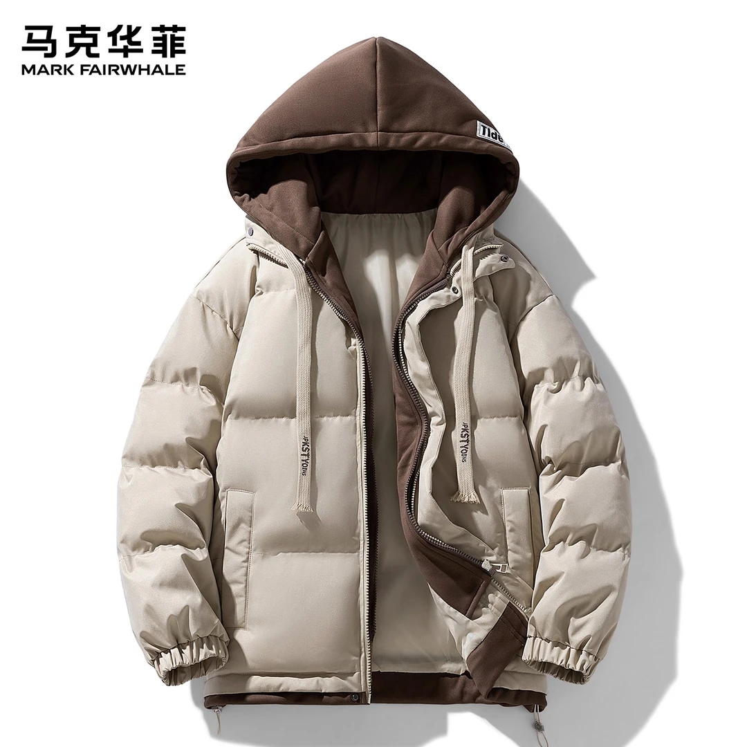 马克华菲棉衣男士2025年冬季新款连帽假两件外套保暖棉服休闲棉袄