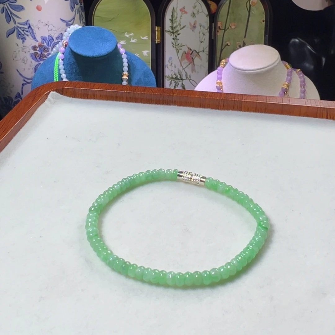 翡翠未镶嵌毛衣链冰绿盘珠
