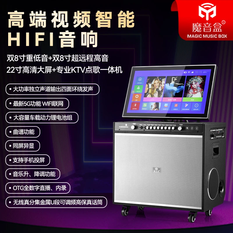新款大功率便捷K歌户外音响KTV点歌机乐器一体卡拉OK直播重低音