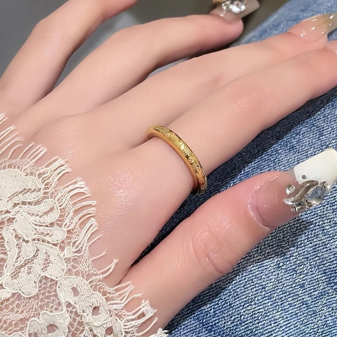 铜合金戒指 万福气满满古法实心指环轻奢高级感时尚情侣款