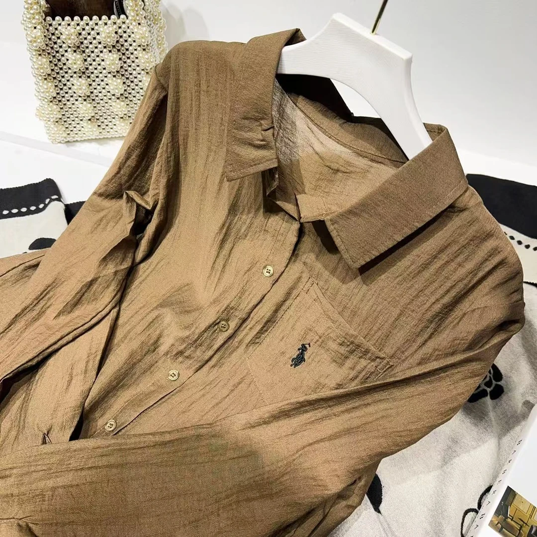 KY 胸110长70重工刺绣翻领长袖衬衫女复古设计感防晒衬衣 8245