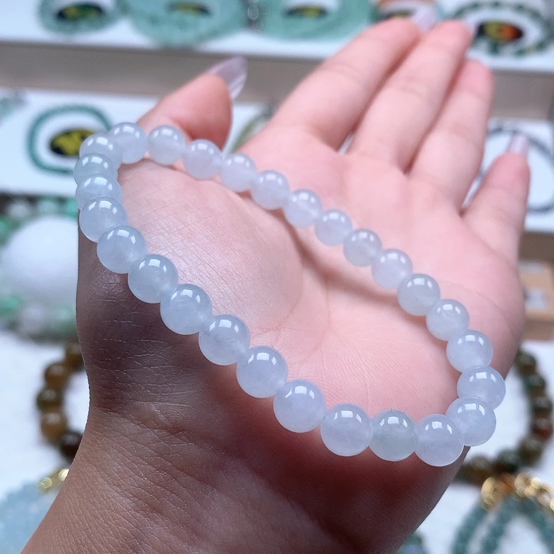 翡翠未镶嵌手串白月光7.0