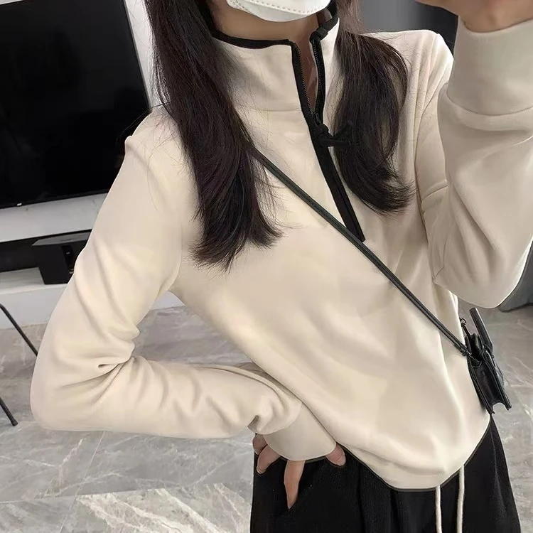 /奶皮拉链夹克/双面澳绒保暖长袖T恤立领半拉链套头卫衣女F19