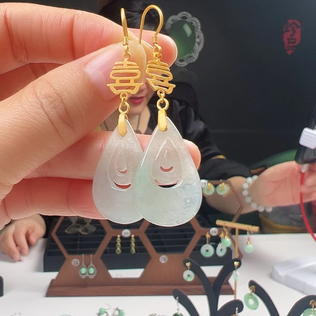 银S925镶嵌翡翠耳饰