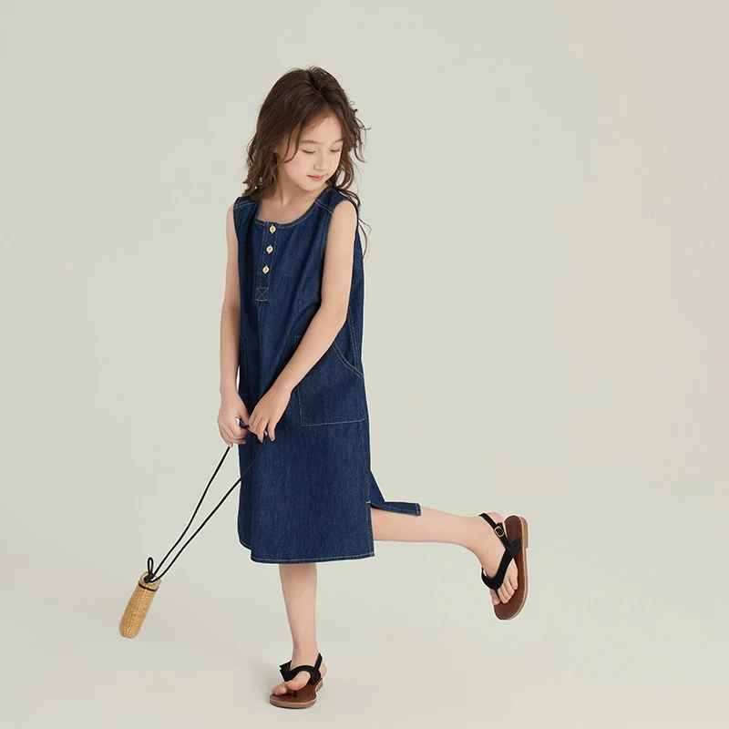 【夏季薄款】女童韩版洋气牛仔背心裙儿童简约港风连衣裙25C229