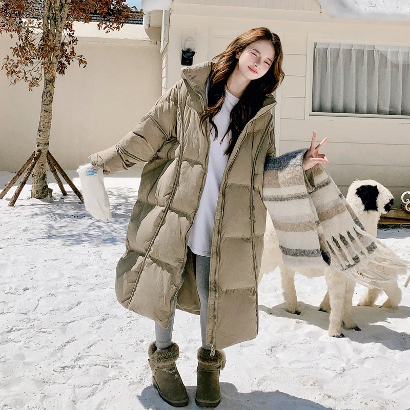 韩系廓形灯芯绒包边大被子羽绒服女冬2025新款慵懒风白鸭绒面包服