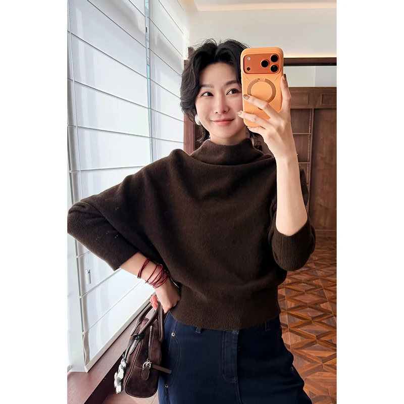 HERLAND她地【陶泥】法式长袖针织女上衣秋冬时尚百搭款冬季毛衣