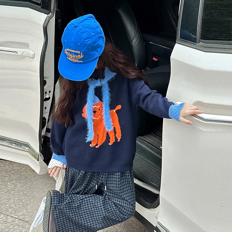 女童毛衣2025新款春秋装儿童洋气卡通针织衫中大童秋季套头衫上衣