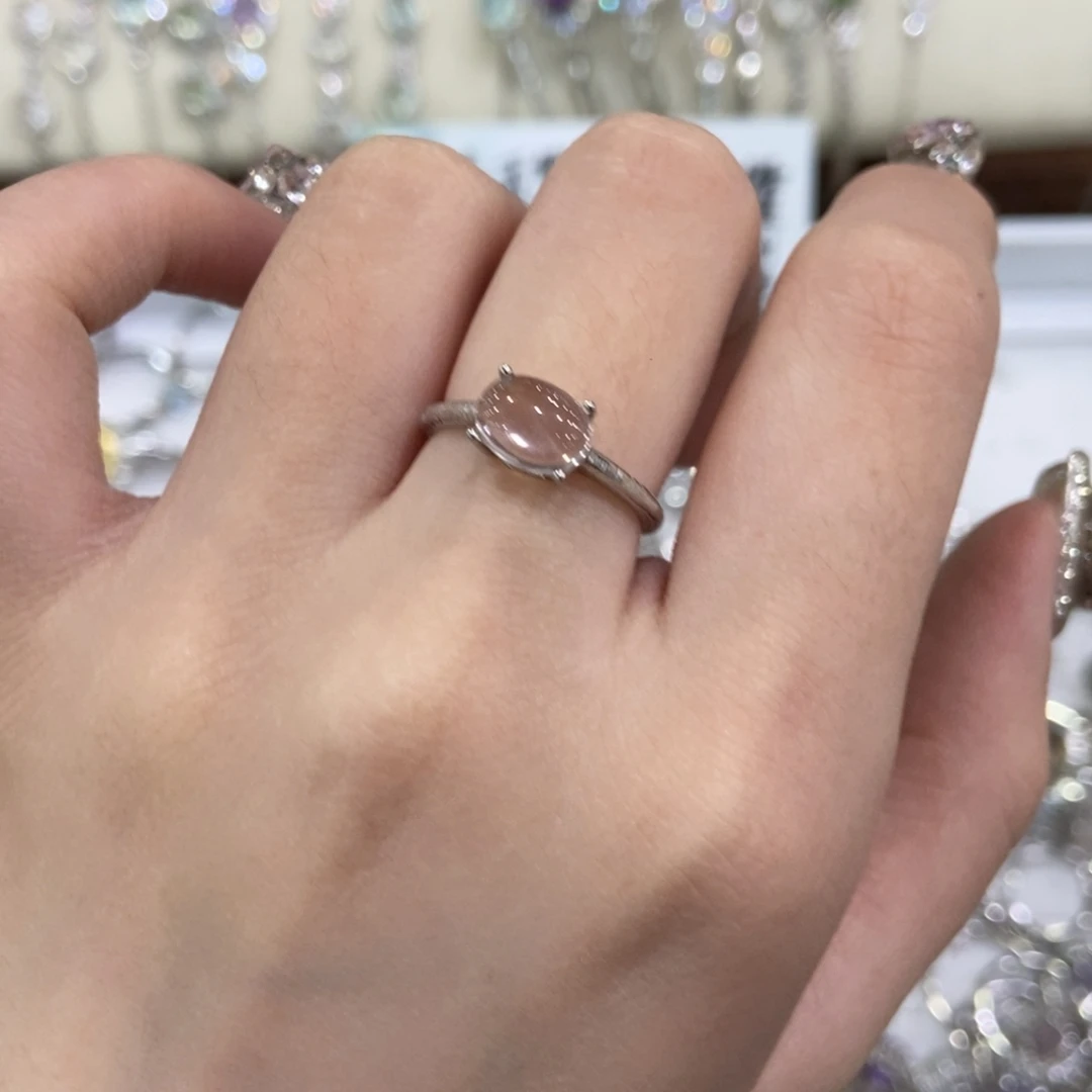 芙蓉石银S925镶嵌戒指