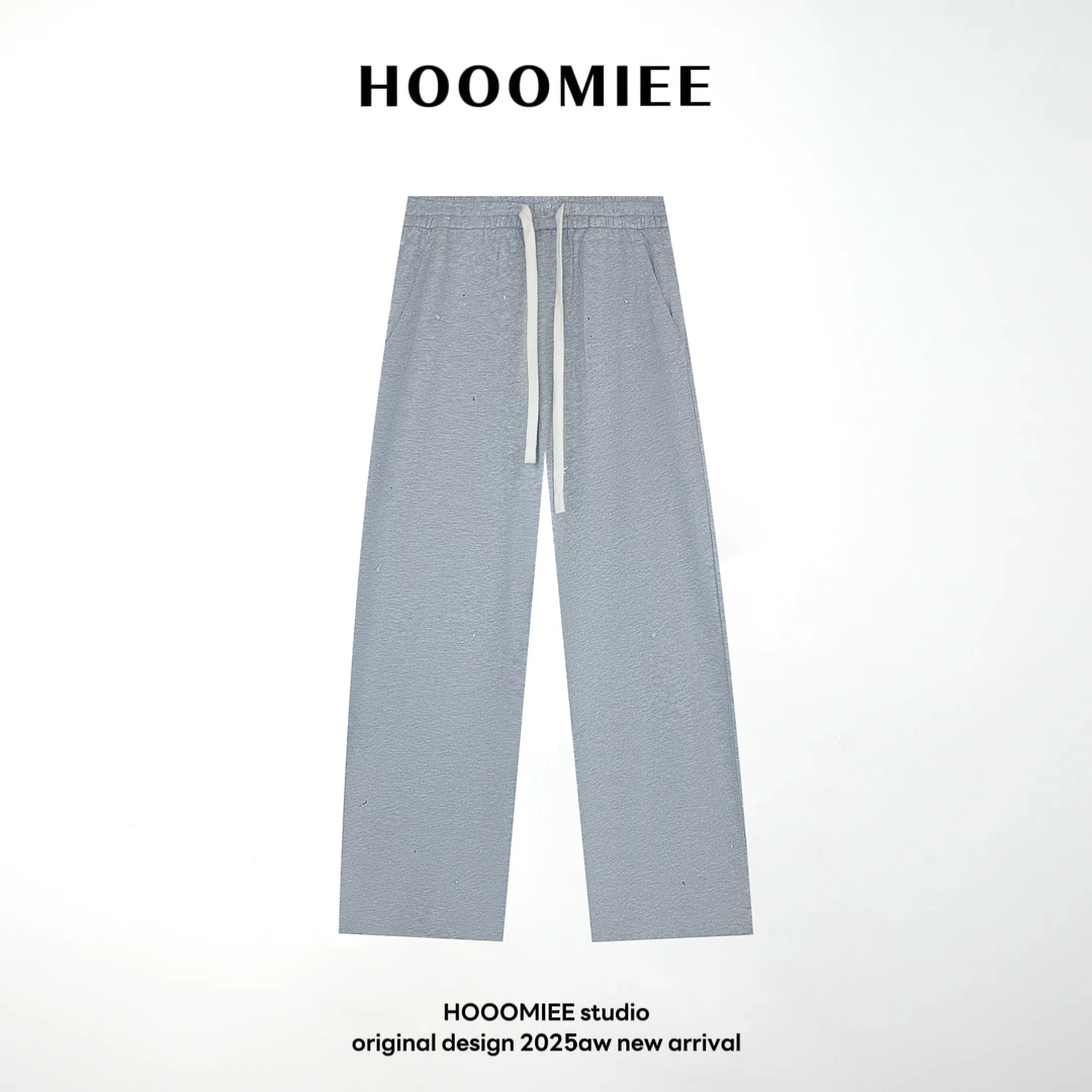 Hooomiee花灰抽绳休闲裤直筒版型通勤女士搭配长裤220513