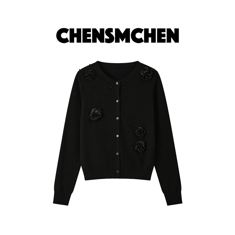 CHENSMCHEN100绵羊毛时尚简约针织衫女休闲百搭显瘦开衫CSZ5709TT