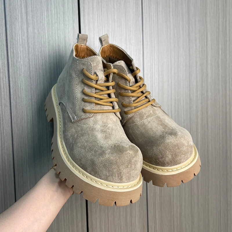 2025高级感情侣短靴厚底增高靴马丁靴男英伦风休闲工装靴