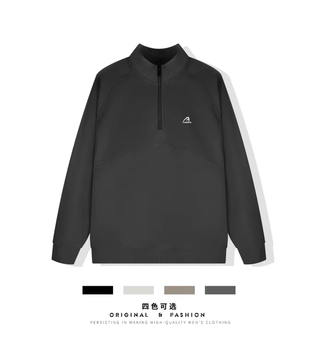 男士时尚欧版潮流日韩简约百搭秋季新款刺绣半拉链立领卫衣3208#