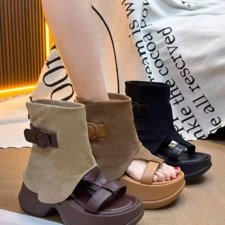 欧洲站增高7CM高帮凉鞋女2025夏季新款轻奢爆款休闲百搭透气凉鞋T