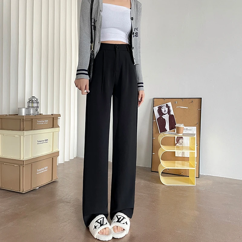 夏款新款直筒高腰气质窄版薄款显瘦垂感休闲百搭西装阔腿裤K6282