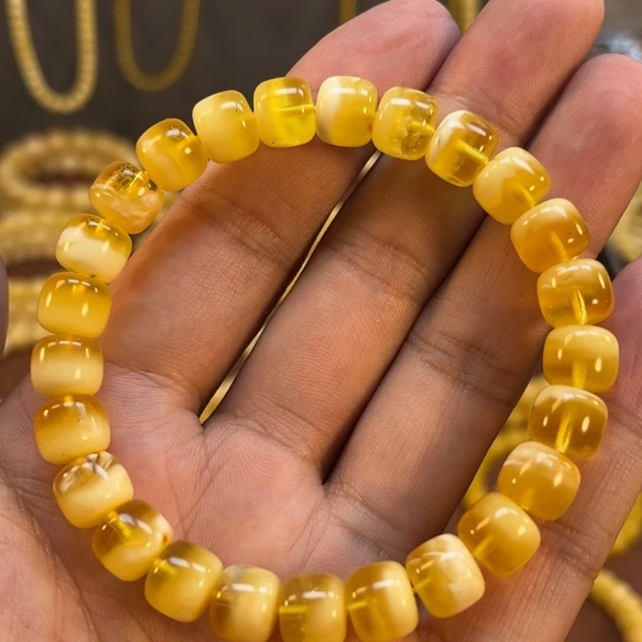 未镶嵌蜜蜡手串纯天然俄料金白聚宝盆