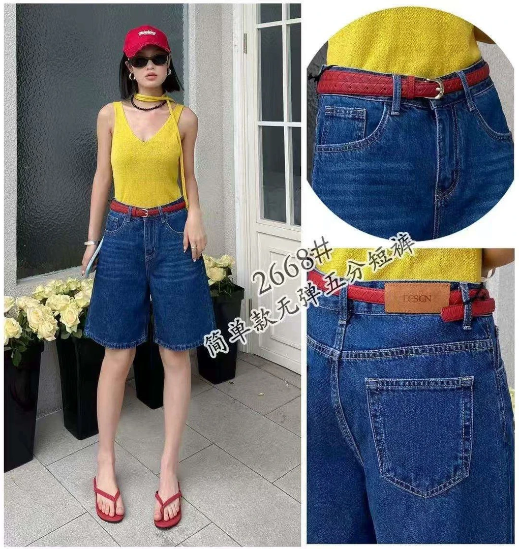 炸款～欧货牛仔五分裤配腰带2668
