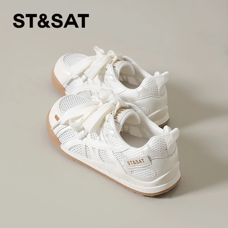 星期六小白鞋女2025秋季新款网面透气运动板鞋休闲复古德训阿甘鞋