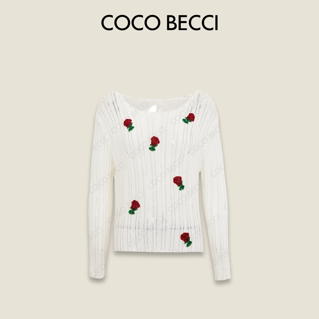 COCO BECCI【玫瑰故事】玫瑰缕衣甜美浪漫精致针织衫CFXYC131047