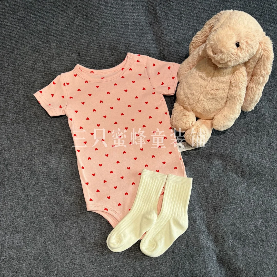 【粉色爱心】 婴儿包屁衣短袖连体衣宝宝夏季舒适透气爬服春夏新品