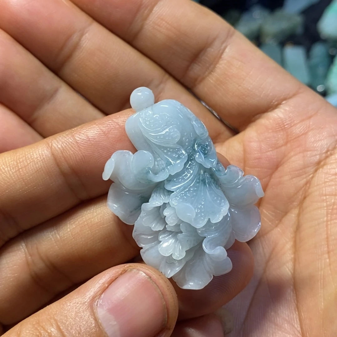 翡翠未镶嵌颈饰天然缅甸翡翠A货精雕细刻飘花白菜百财吊坠