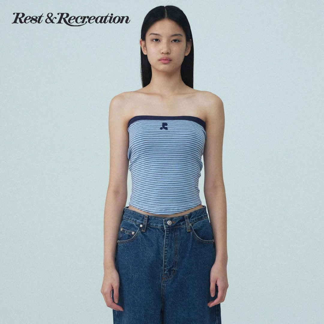 RestandRecreation官方条纹抹胸短袖2025RR美式辣妹内搭修身