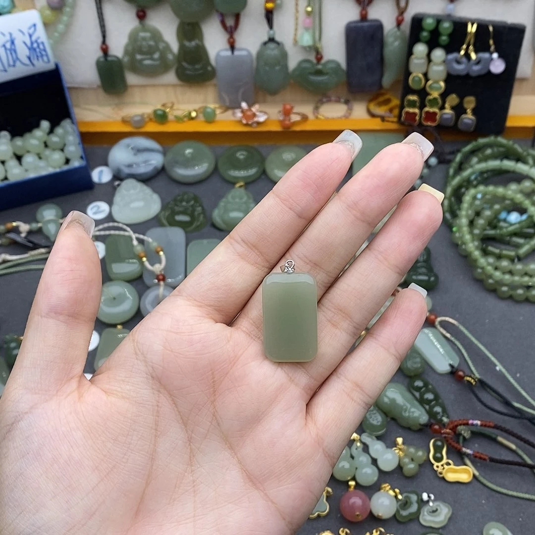 和田玉银S925镶嵌吊坠(不含链)