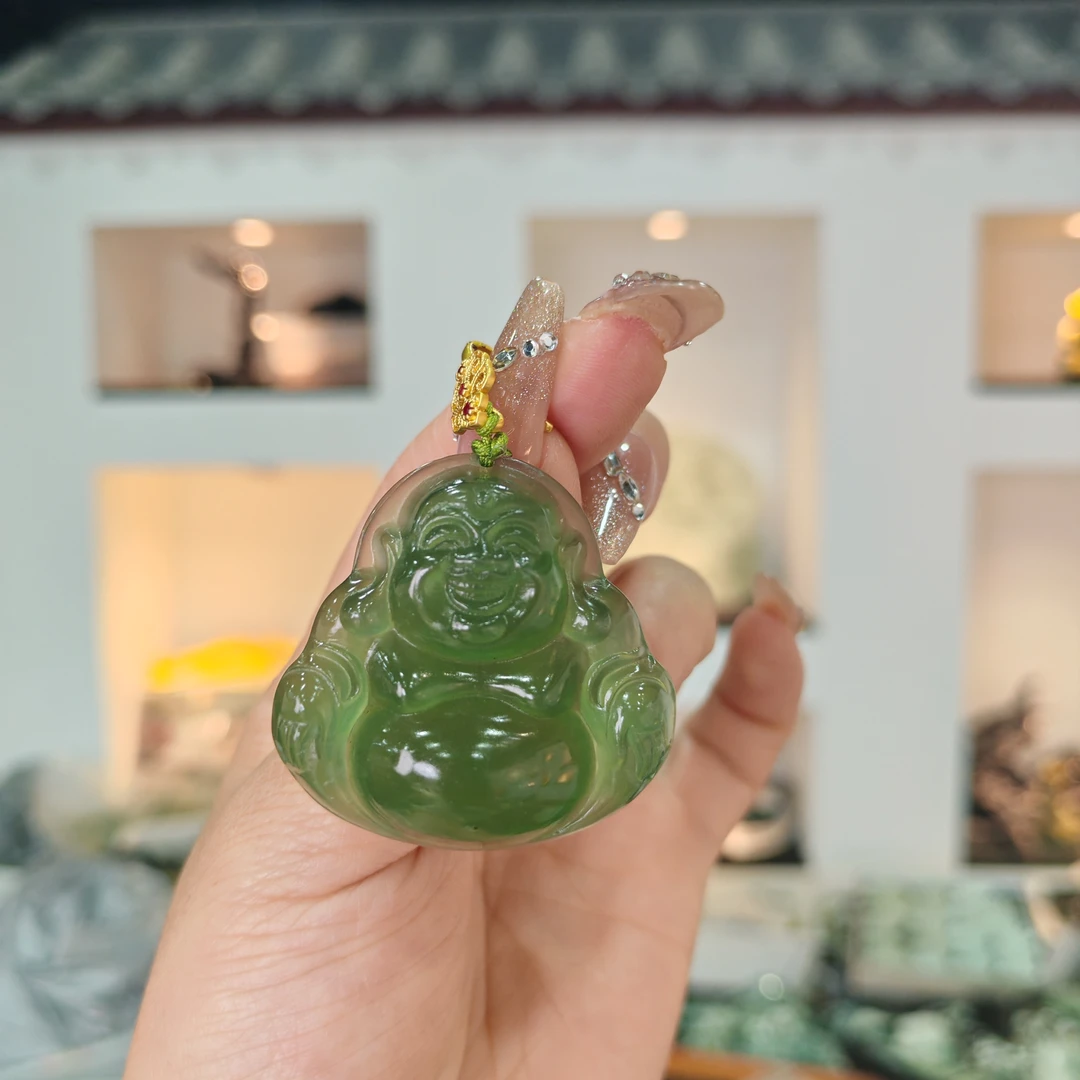岫玉上品精美180深色佛公（万能扣）