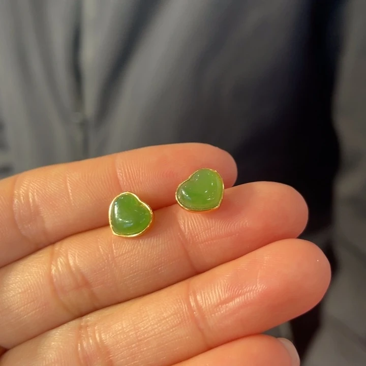 和田玉银S925镶嵌耳饰