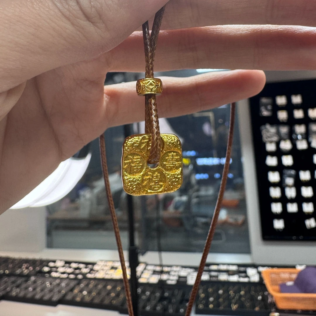 铜合金棉绳项链 福禄寿喜无事牌编绳毛衣项链小众气质毛衣链