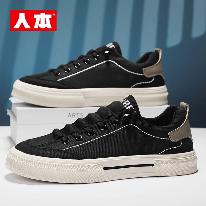 人本男鞋夏季懒人一脚蹬老北京休闲布鞋男士开车专用鞋轻便鞋