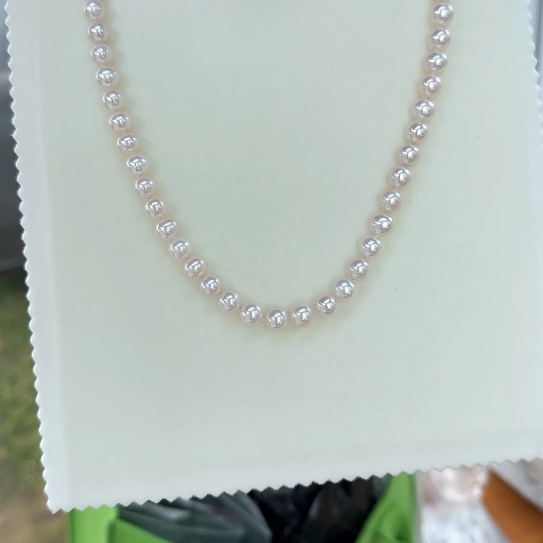 淡水珍珠银S925镶嵌颈饰8-9无核极光镜面正圆炫彩白亮