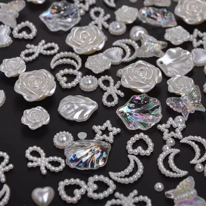 仿珍珠玫瑰花瓣奶油胶手机壳diy材料珠光蝴蝶结爱心少女饰品配件